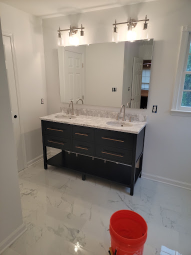 Double vanity installation in progress